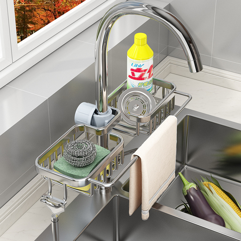 Manufacturer Supplier Water Tap Hanging Kitchen Sink Caddy Dishwasher Rack Shelf Aluminum Alloy Towel Hanger