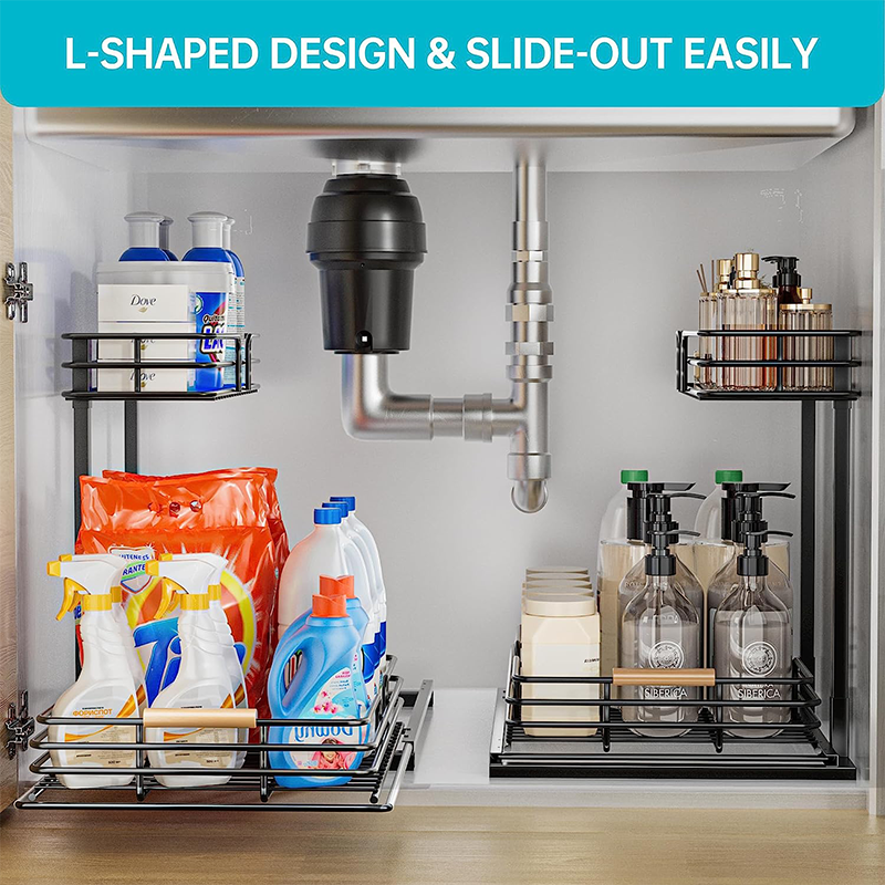 Hot Sale High Quality 2 Tire Black Under Sink Organizer Kitchen Cabinet And Storage Kitchen Counter Top Organizer Shelf