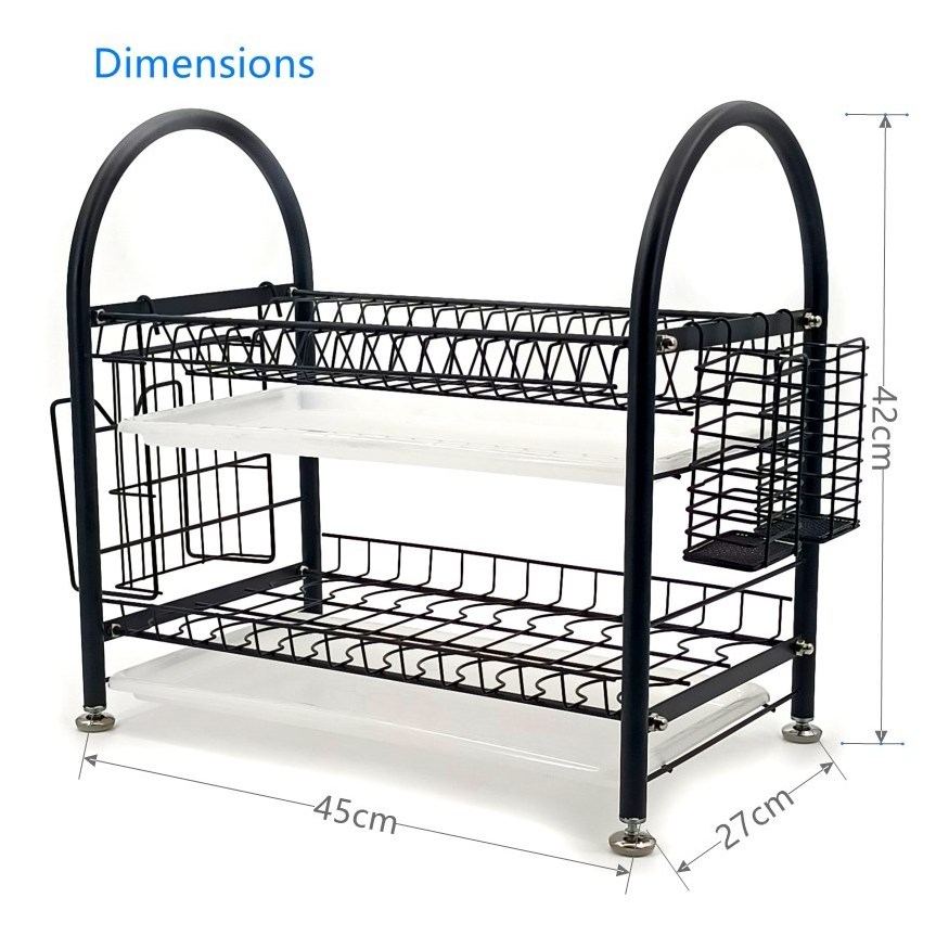 Stainless Steel 2 Tier Detachable Dish Rack with Utensil Holder for Kitchen Counter Top Large Dish Drainer Shelf with Water Tray