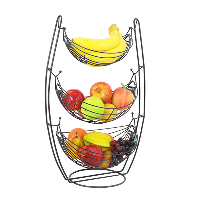 Sturdy Portable Commercial 3 Tier Swinging Vegetable Fruit Basket Wire Standing Fruit And Vegetable Basket