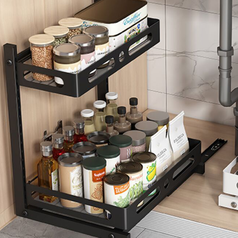 Kitchen Cabinet Organizer Under The Sink Shelf Storage Pull Out Drawer Basket Organizer and Storage Metal