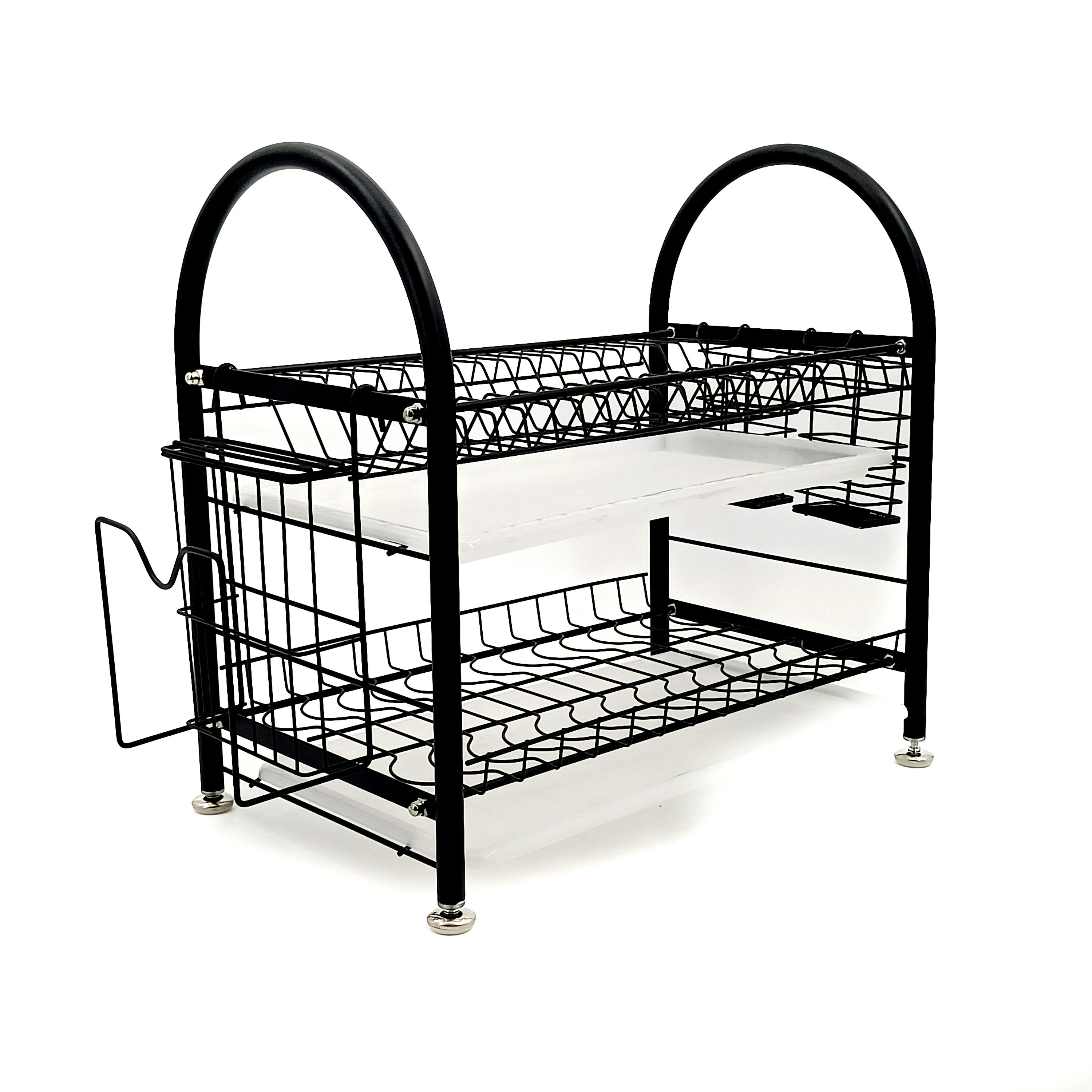 Stainless Steel 2 Tier Detachable Dish Rack with Utensil Holder for Kitchen Counter Top Large Dish Drainer Shelf with Water Tray