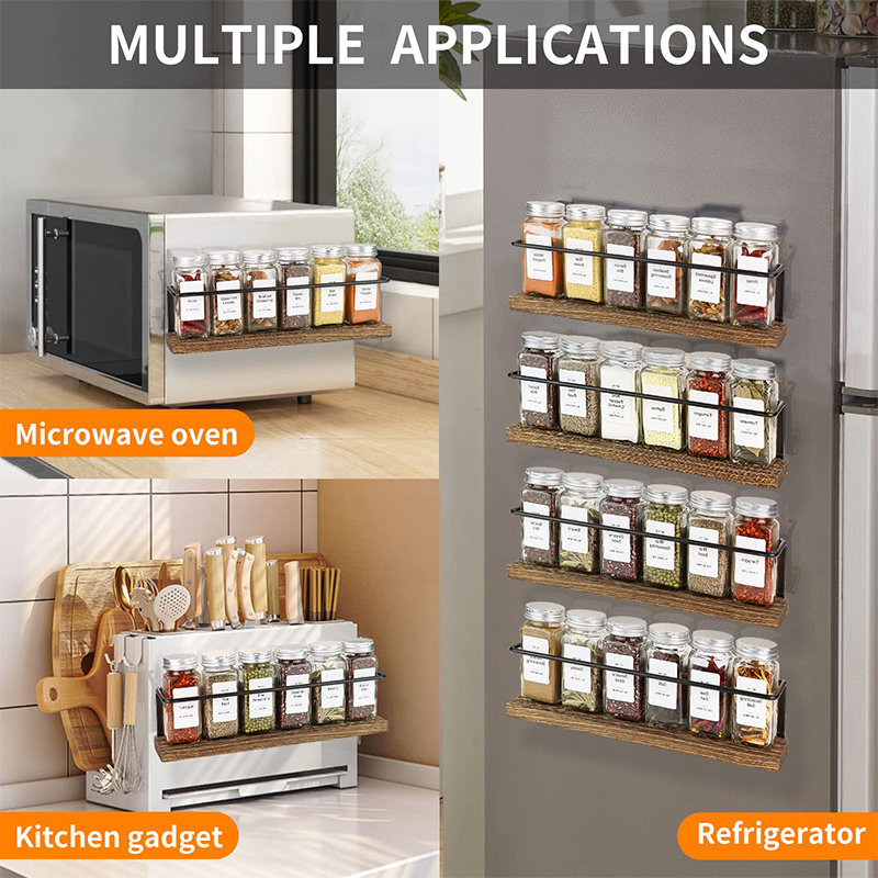 China Custom Made Kitchen Wall Mount Seasoning Magnetic Wood Spice Storage Rack Organizer Holder For Refrigerator