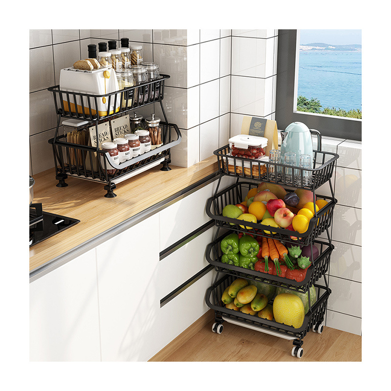 Stackable Foldable Kitchen Storage Trolley Rotatable Shelf 2/3/4/5 Layers Vegetable Display Rack Stand For Kitchen 3 Tier