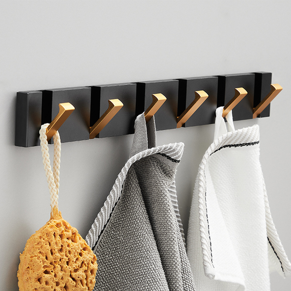 Folded Invisible Black Gold Adhesive Wall Metal Robe Coat Rack Clothes Towel Hooks Kitchen And Bathroom Hook