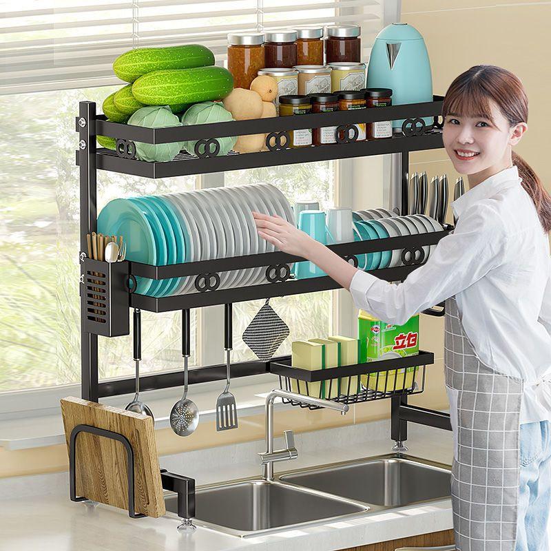 Factory Adjustable Over The Sink Dish Drying Drain  Rack Large-Sized Sink And Tray Storage Rack 2 Layer Dish Drainer Organizer