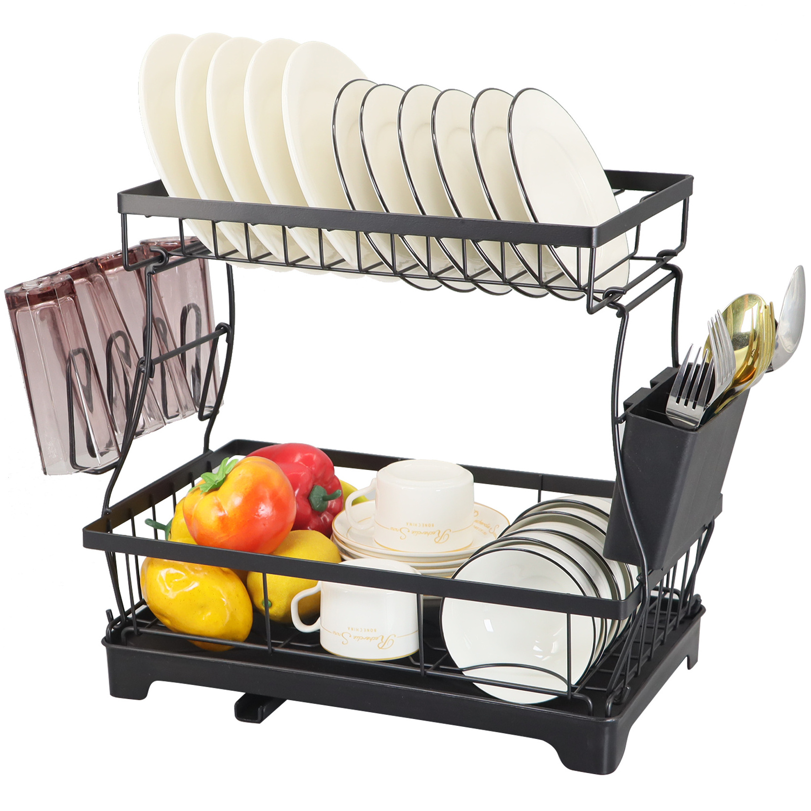 New Cabinet Two Tier dish Storage Rack Wrought Iron Drain Bracket Debris Rack Free Punching Storage Shelf Drain Rack