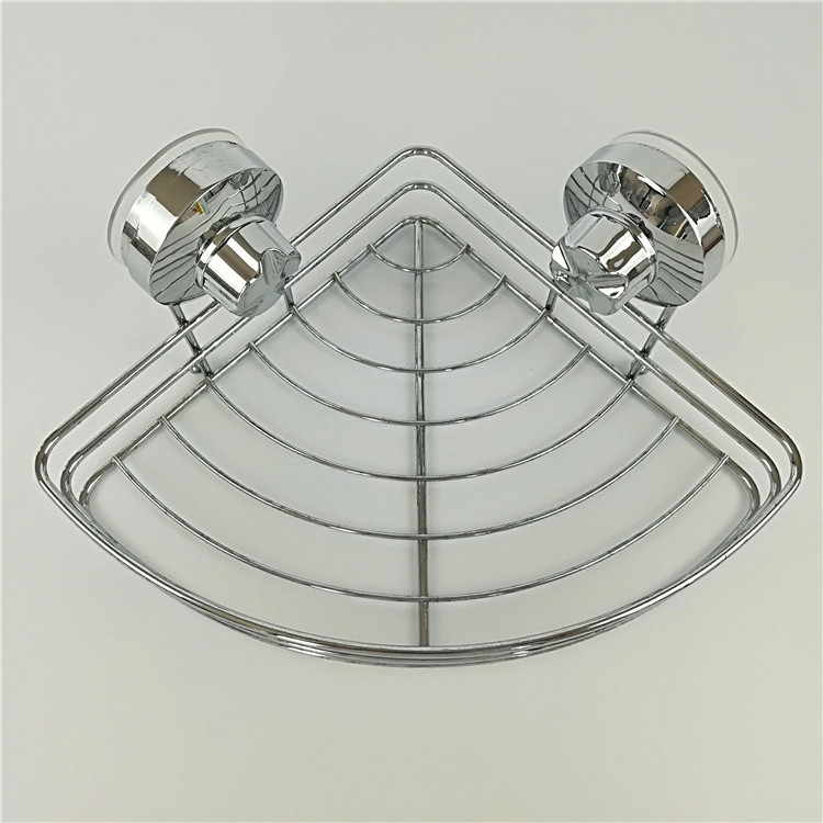 high quality single layer for bathroom wall shelf chrome plated metal wire sucker cup shower corner caddy shelf