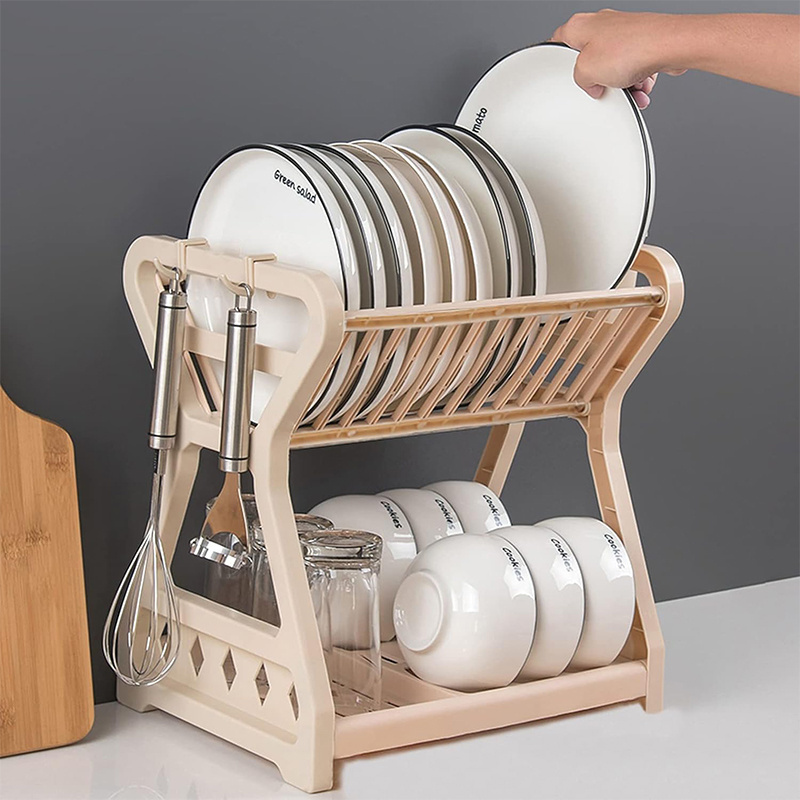 Plastic 2 Tier Sink  Small Kitchen Bowl Rack Dish Drying Rack Drainer Folding Standing Table Top Kitchenware Storage Shelf