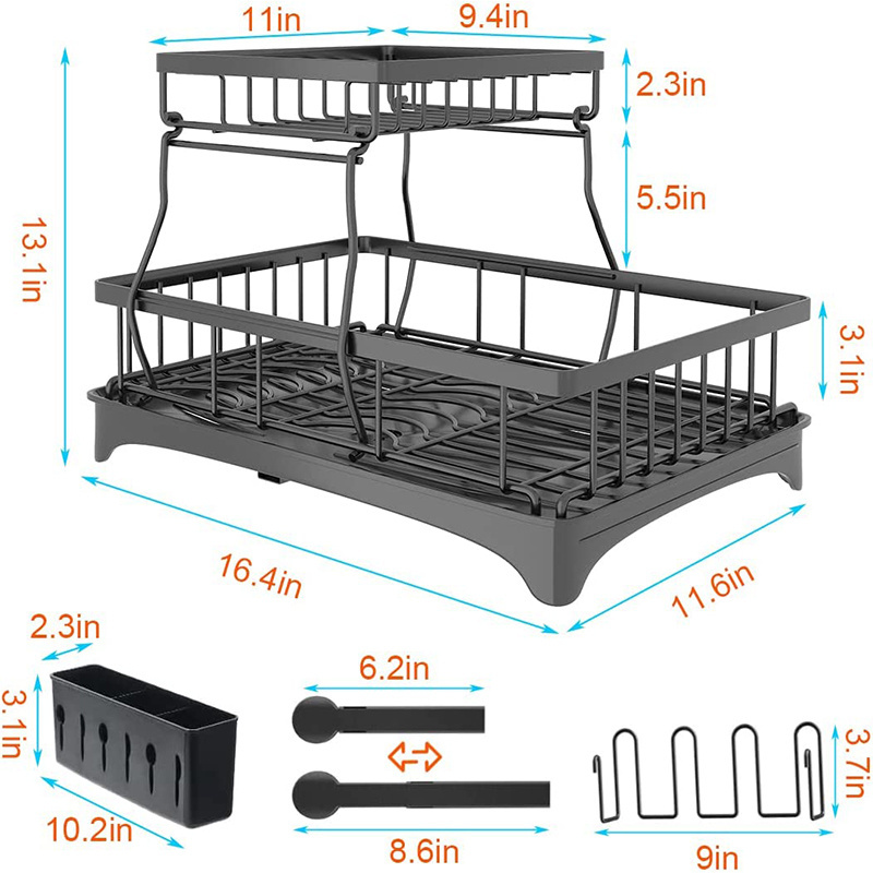 Household Over the sink Steel 2 Layer Dish Drainer Rack kitchen Metal Wire Counter-Top Drainer Dish Draining Rack