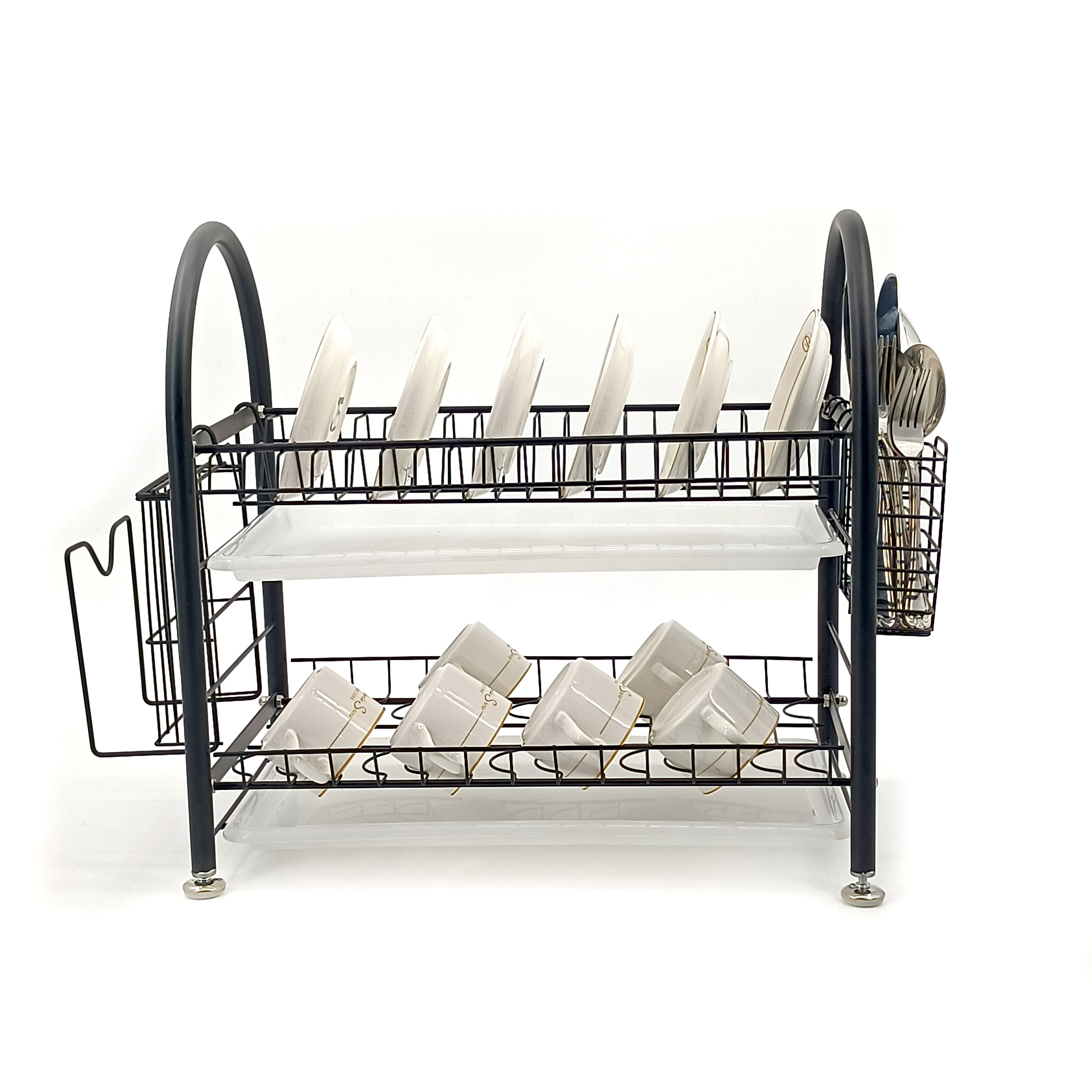 Stainless Steel 2 Tier Detachable Dish Rack with Utensil Holder for Kitchen Counter Top Large Dish Drainer Shelf with Water Tray