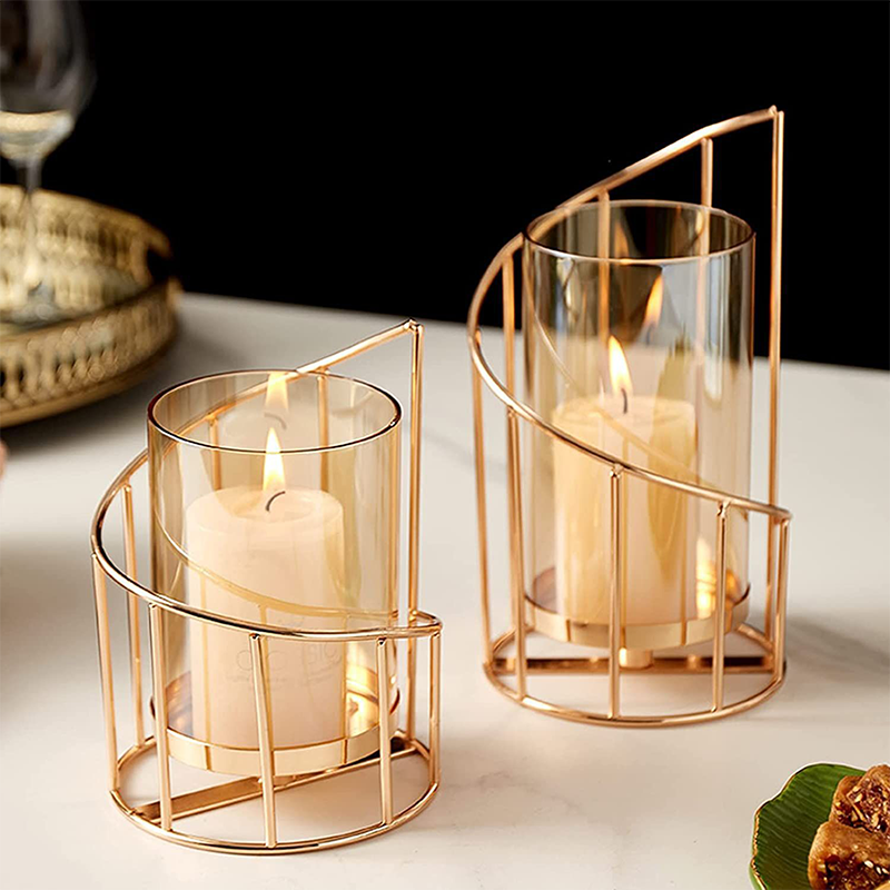 Christmas Gift Gold Decorative Glass Candle Holder Wedding High Quality Metal Votive Tea Light Candle Holder Lantern