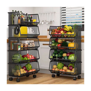 1/2/3/4/5 Tier Multi Purpose Stable Rotating Rolling Kitchen Trolley Cart Fruit Vegetable Basket Shelf Kitchen Storage Organizer