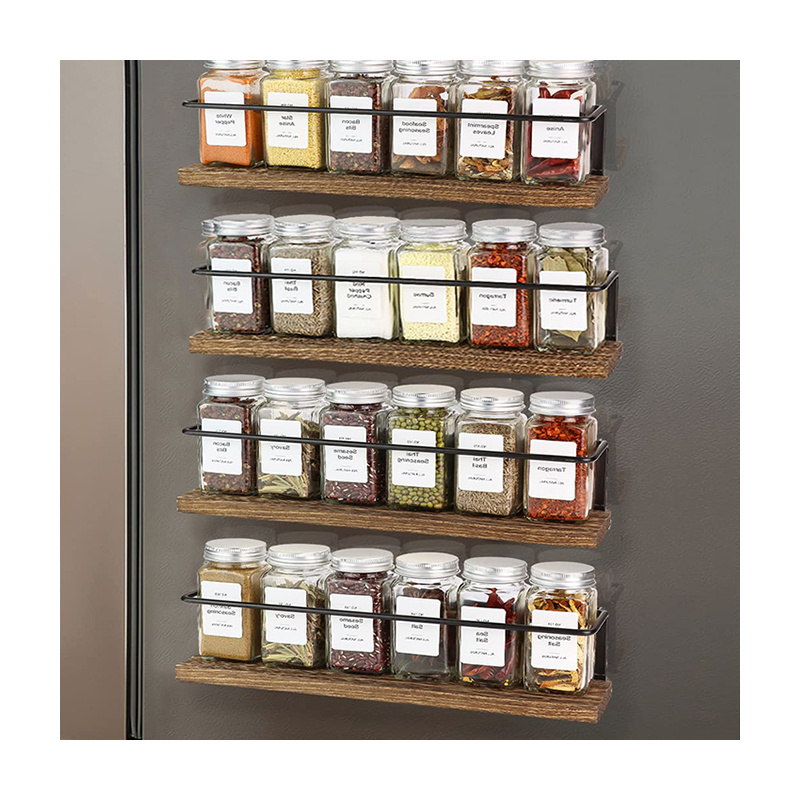 China Custom Made Kitchen Wall Mount Seasoning Magnetic Wood Spice Storage Rack Organizer Holder For Refrigerator