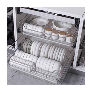 Manufactory Wholesale Pull Out Box Drawer With Handle Houseware 2 Tier Sliding Cabinet Dish Rack Bathroom Basket Organizer