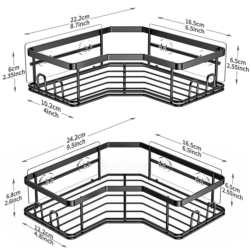 Best selling items 2pack adhesive corner shower caddy shelf black stainless steel adhesive shower shelf