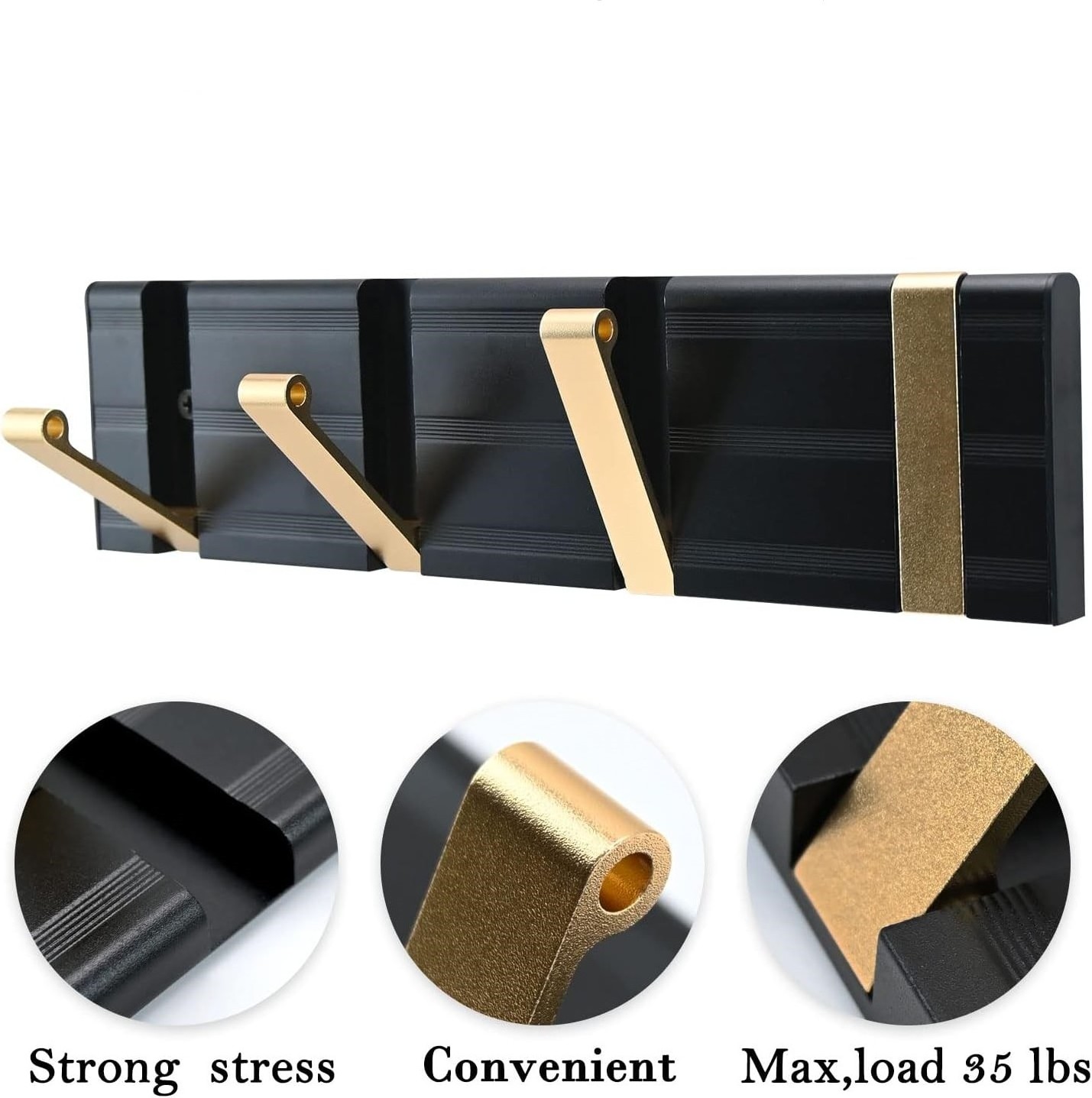 3 4 5 6 7 8 Waterproof Black Gold Heavy Duty Folding Clothes Hook Wall Mount Cloth Hooks Coat Rack