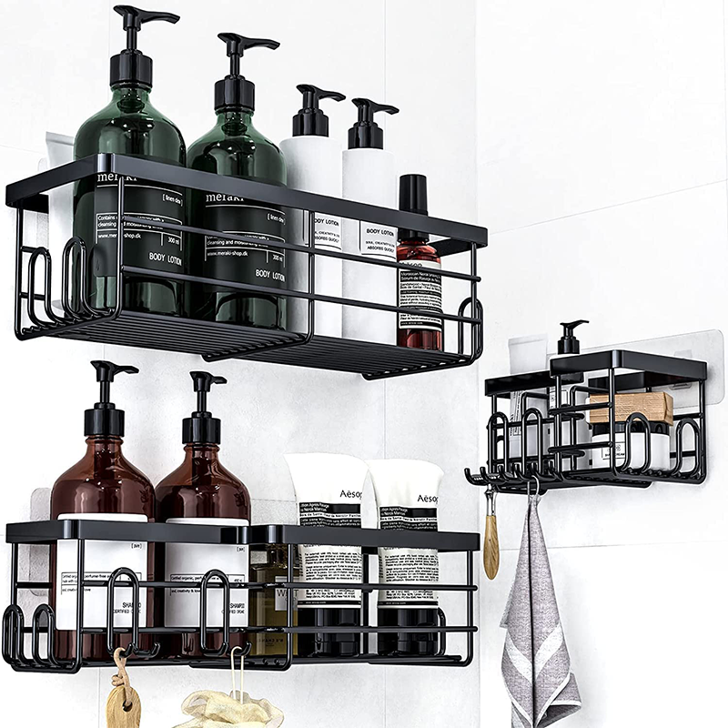 Factory Supply Discount Price Wholesale Bathroom Accessories Black Shower Caddy Toilet Corner Rack