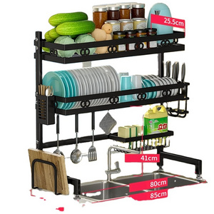 Factory Adjustable Over The Sink Dish Drying Drain  Rack Large-Sized Sink And Tray Storage Rack 2 Layer Dish Drainer Organizer