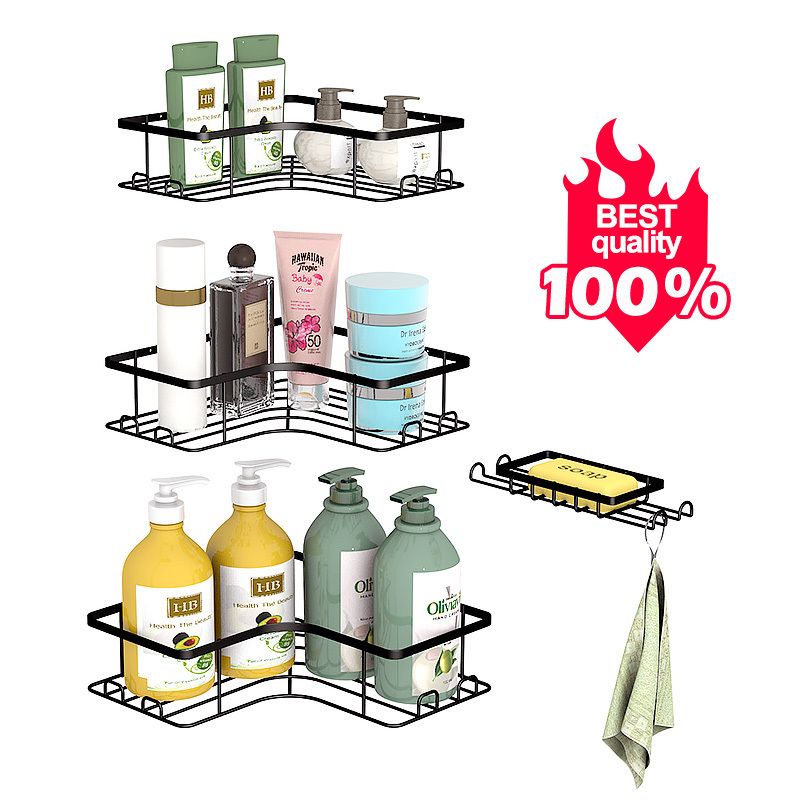 SUS304 Corner Shower Caddy Shelves 3 Pack with 6 Extra Hooks and 1 Soap Holder Wall Mount Bathroom