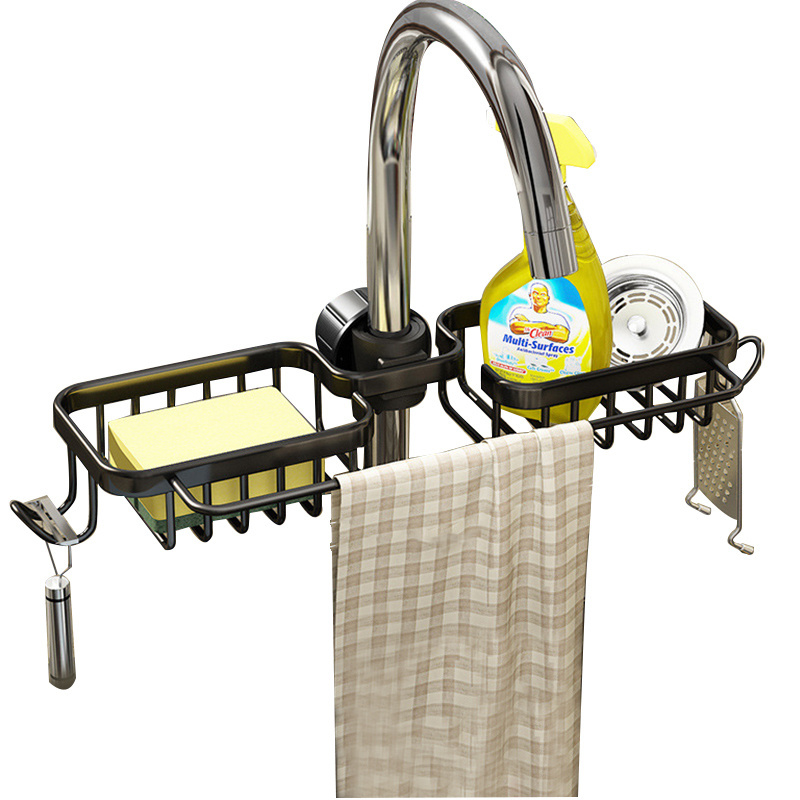 Manufacturer Supplier Water Tap Hanging Kitchen Sink Caddy Dishwasher Rack Shelf Aluminum Alloy Towel Hanger