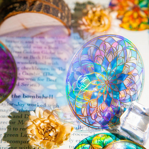 12 sheets/pack of stickers, including 4 retro DIY decorative stickers in the glass mandala series