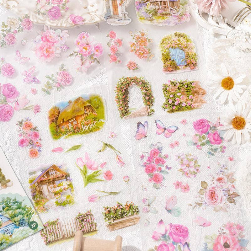 2pcs/pack Stickers Natural Mystery Series Plant Material Flower Collage Landscape Transfer Decal Base 6 Beautiful Models