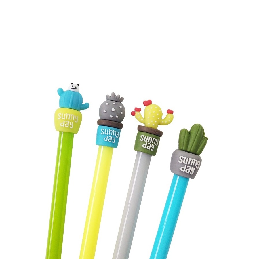 Cute Pineapple Cactus Black Pen Kawaii Plastic Gel Pen Cartoon Bear Pens For School Writing Office Supplies Stationery