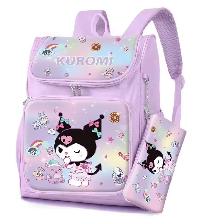 Cartoon Kitty Kuromi Anime School Backpack with Large Pencil Case and Stationery Bag for Students Shoulder Bag