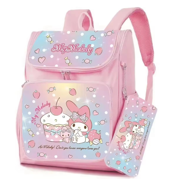 Cartoon Kitty Kuromi Anime School Backpack with Large Pencil Case and Stationery Bag for Students Shoulder Bag