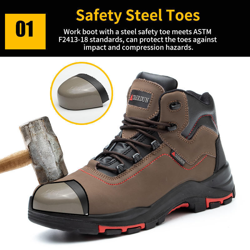 Anti Slip Woodland Light Weight Safety Shoes Steel Toe For Workers Leather Work Shoes With Steel Toe For Men's Working Boots