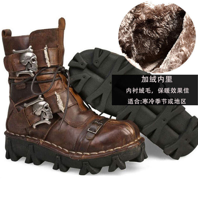 Outdoor cowboy boots men leather motorcycle boots martin desert shoe for men casual high top shoes skull boots