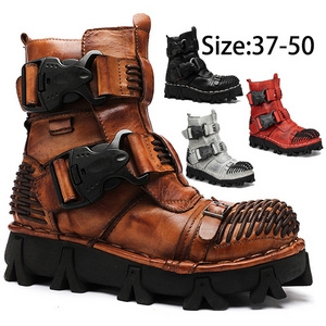 Outdoor cowboy boots men leather motorcycle boots martin desert shoe for men casual high top shoes skull boots