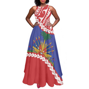 Professional Manufacturer Sexy Women's Dress Polynesian Haiti Hibiscus Flower Pattern A Line Dress With factory best Skirt Hot