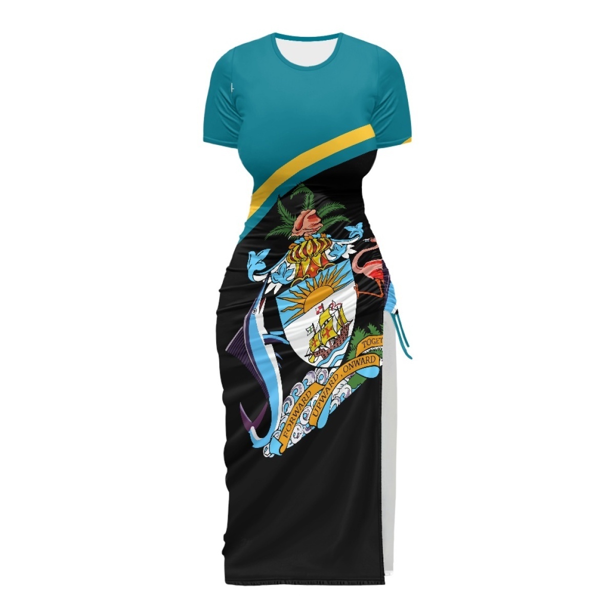 Drawstring Women's Sexy Club Dress Bahamas Flag Pattern High Quality Slit Dress With Custom Logo No Minimum Maxi Skirt Drop Ship