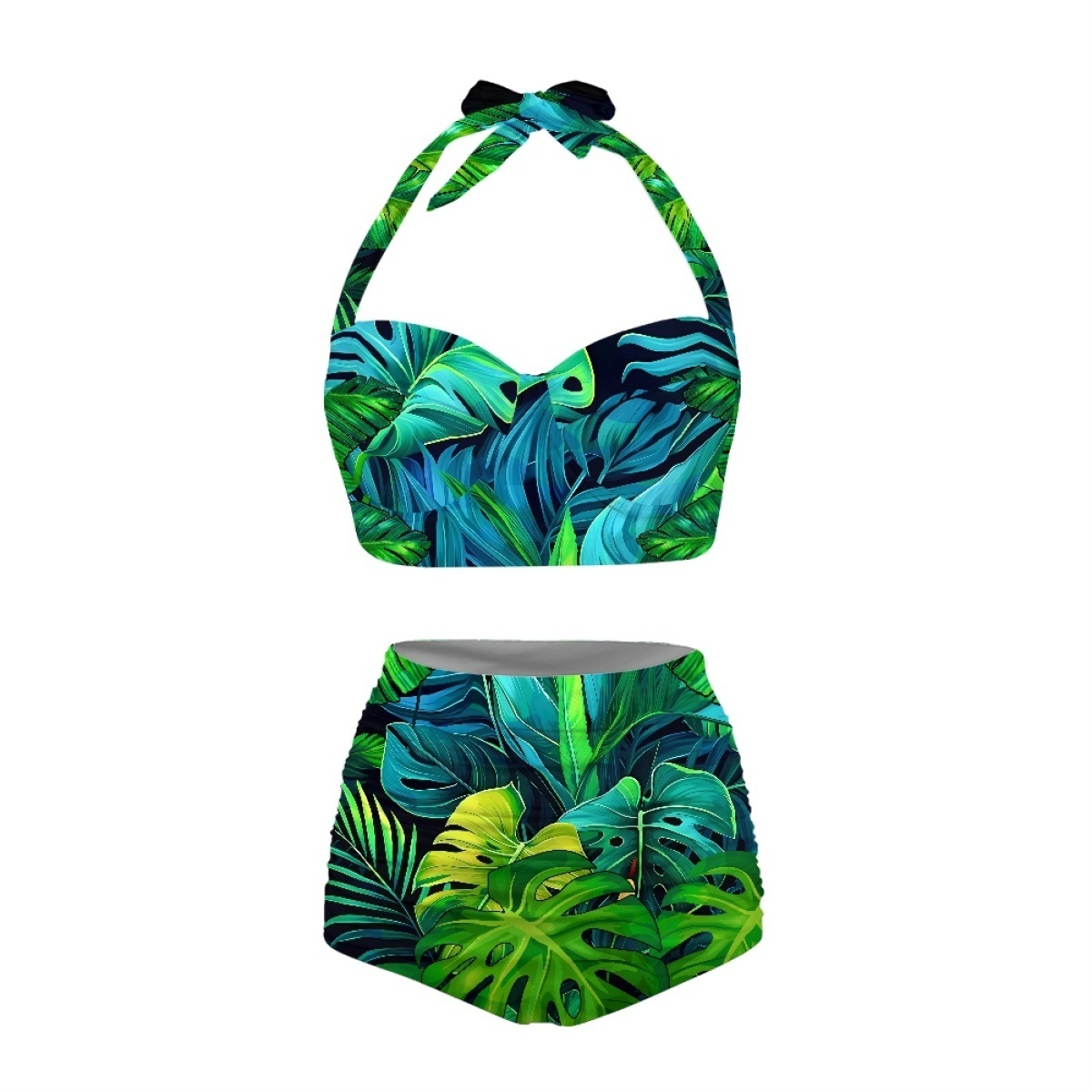 Drop Shipping Spaghetti Straps Swimwear Women Sexy Bikini Polynesian Tribal Clothing Monstera Print Custom High Waist Beachwear