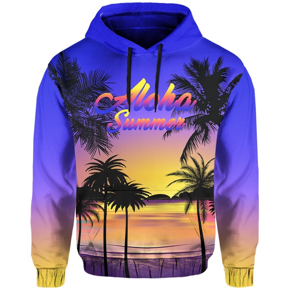 High Quality Wholesale Palm Tree Sunset Luxury Designer Raglan Hoodie Hawaii Aloha Summer Hoodie Oversized Soft Unisex Tracksuit