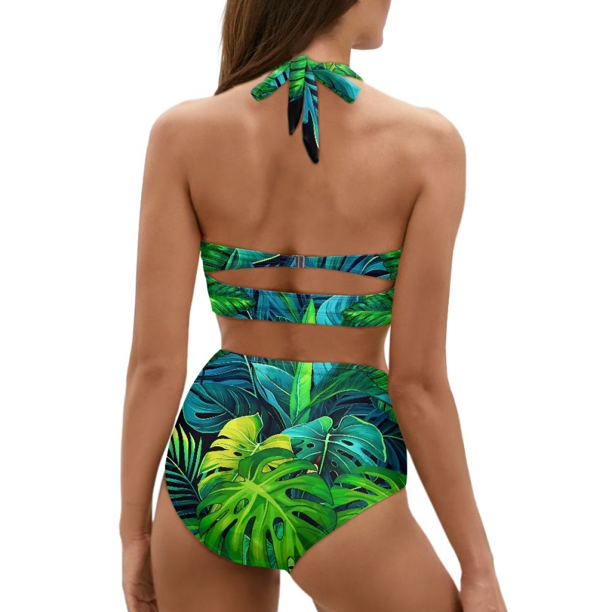 Drop Shipping Spaghetti Straps Swimwear Women Sexy Bikini Polynesian Tribal Clothing Monstera Print Custom High Waist Beachwear