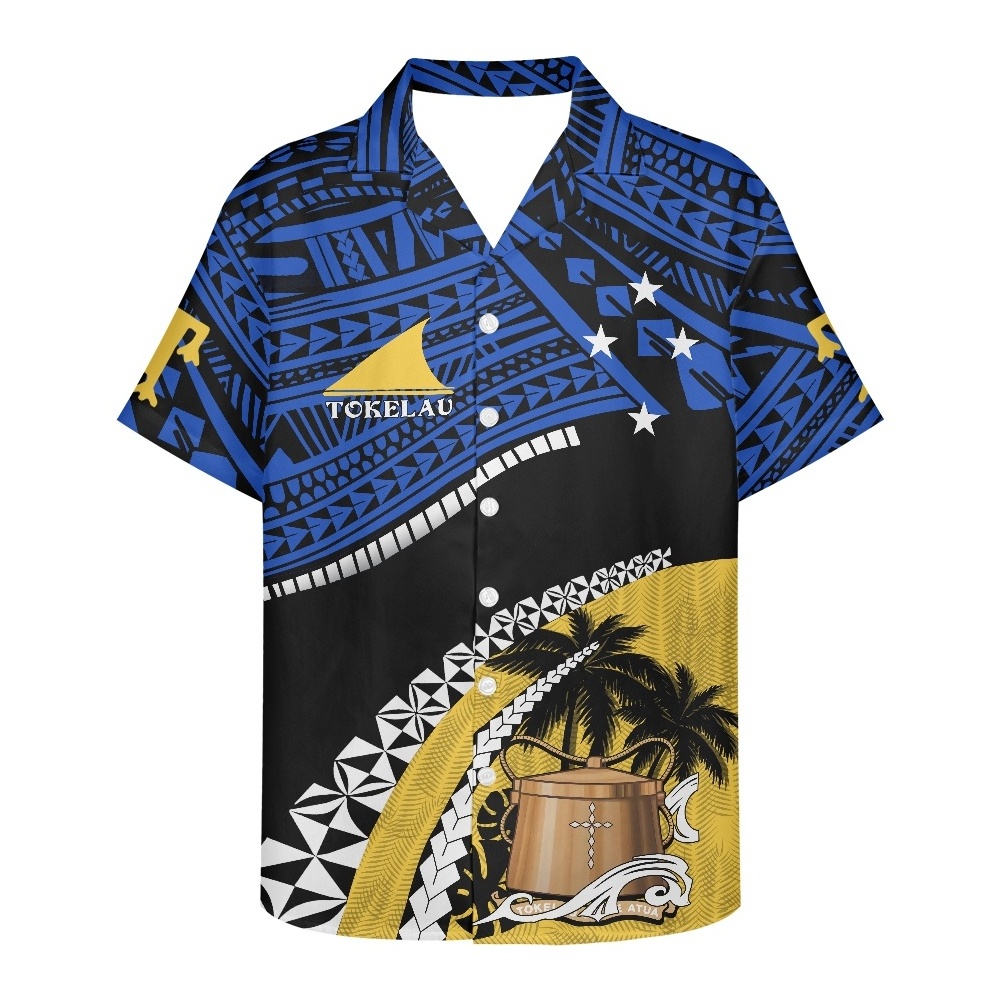 TOKELAU Beach Shirt Men's Hawaiian Shirts Short Sleeve Button Traditional Polynesian Shirt Summer Fashion Prints Clothes Custom