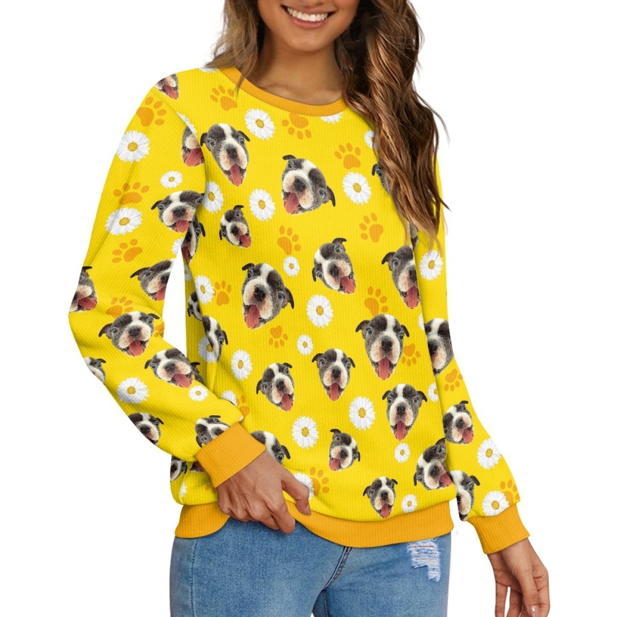 Cartoon Cat Dog Print Cute Pullover for Women Print on Demand Casual Long Sleeve Tops Quality Streetwear Sweatshirt Wholesale