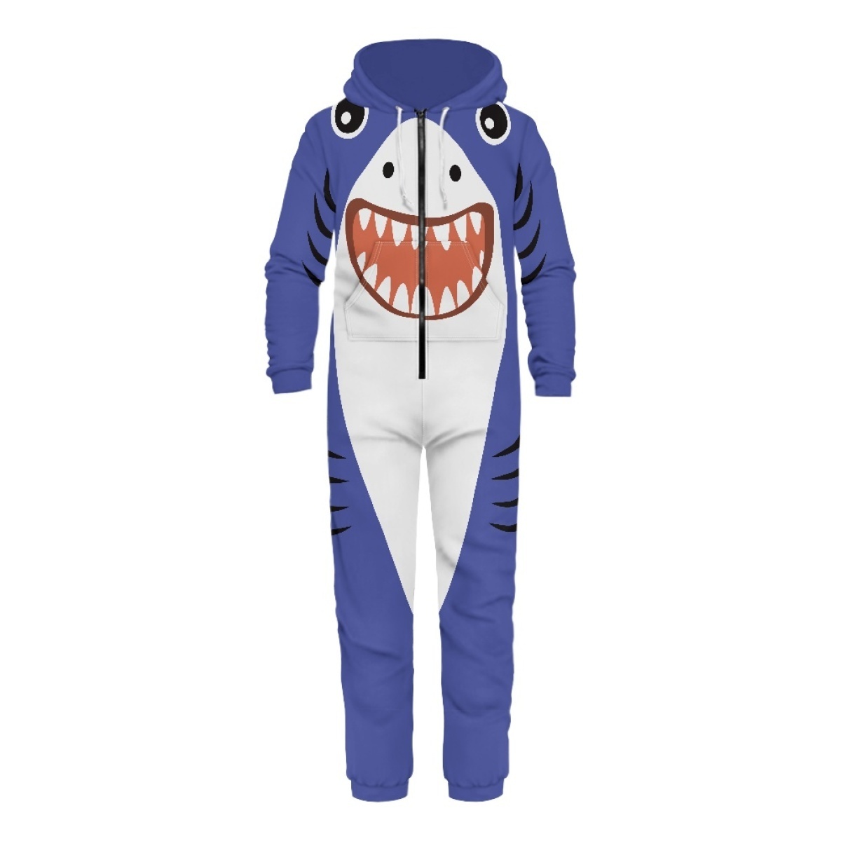 Cartoon Animal Shark Panda Print Cute Jumpsuit for Women Men Home Casual Sleep Clothing Customized Long Sleeve Zipper Jumpsuit