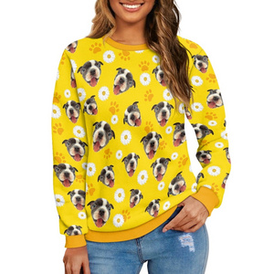 Cartoon Cat Dog Print Cute Pullover for Women Print on Demand Casual Long Sleeve Tops Quality Streetwear Sweatshirt Wholesale