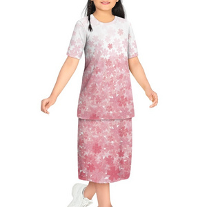 Sakura Pattern Girls Maxi Dress Puletasi Dress for Kid Customized Short Sleeve Girls Skirt Polynesian Tribal Clothing Wholesale