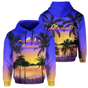 High Quality Wholesale Palm Tree Sunset Luxury Designer Raglan Hoodie Hawaii Aloha Summer Hoodie Oversized Soft Unisex Tracksuit