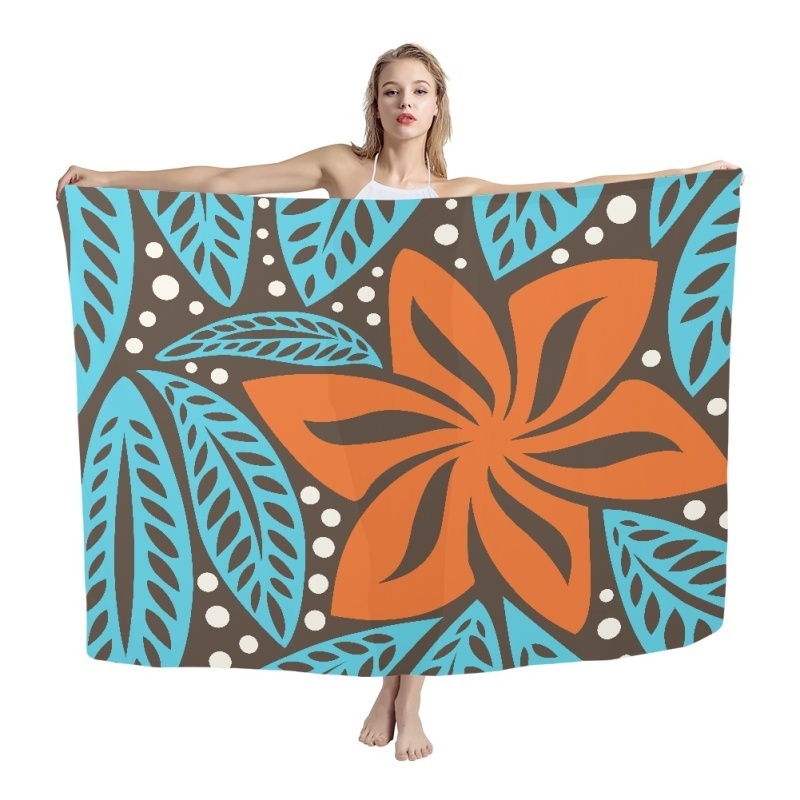 Polynesian Tattoo Plumeria Hibiscus Pattern Hawaiian Lavalava Custom Logo Text Seaside Bikini Sarong Summer Soft Ladies Sarong