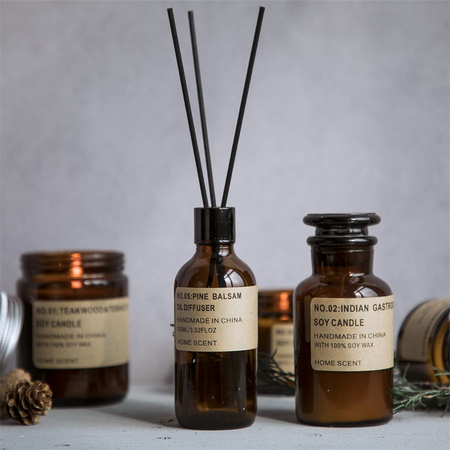 Bathroom Decor 100ml Amber Glass Bottles Rattan Diffuser Nature Scents Rattan Reed Diffuser