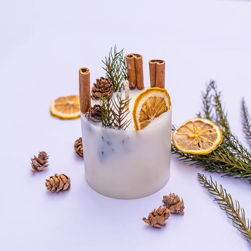 Natural beautiful handmade home decor custom cinnamon lemon dried flower scented candle