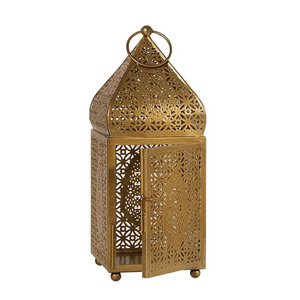 living Small Moroccan Gold Oremate  Candle Lantern Antique Gold Lantern Moroccan Style  Candle holder