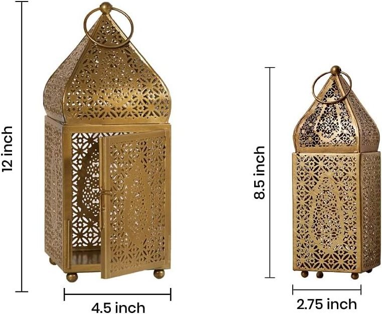 living Small Moroccan Gold Oremate  Candle Lantern Antique Gold Lantern Moroccan Style  Candle holder