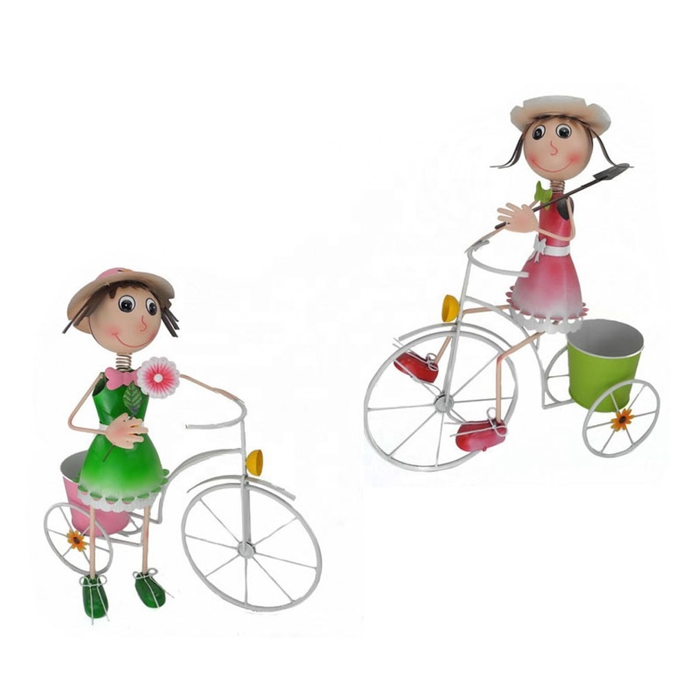 Cartoon Iron Bicycle Decor Garden Metal Pots